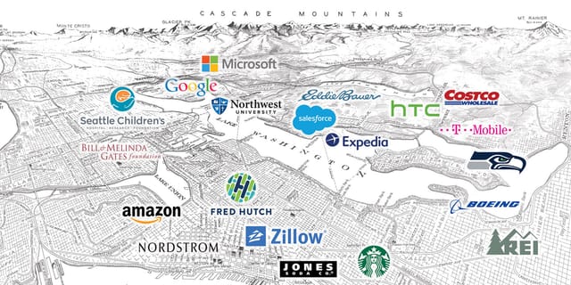 Map of Seattle-area employers around Northwest University